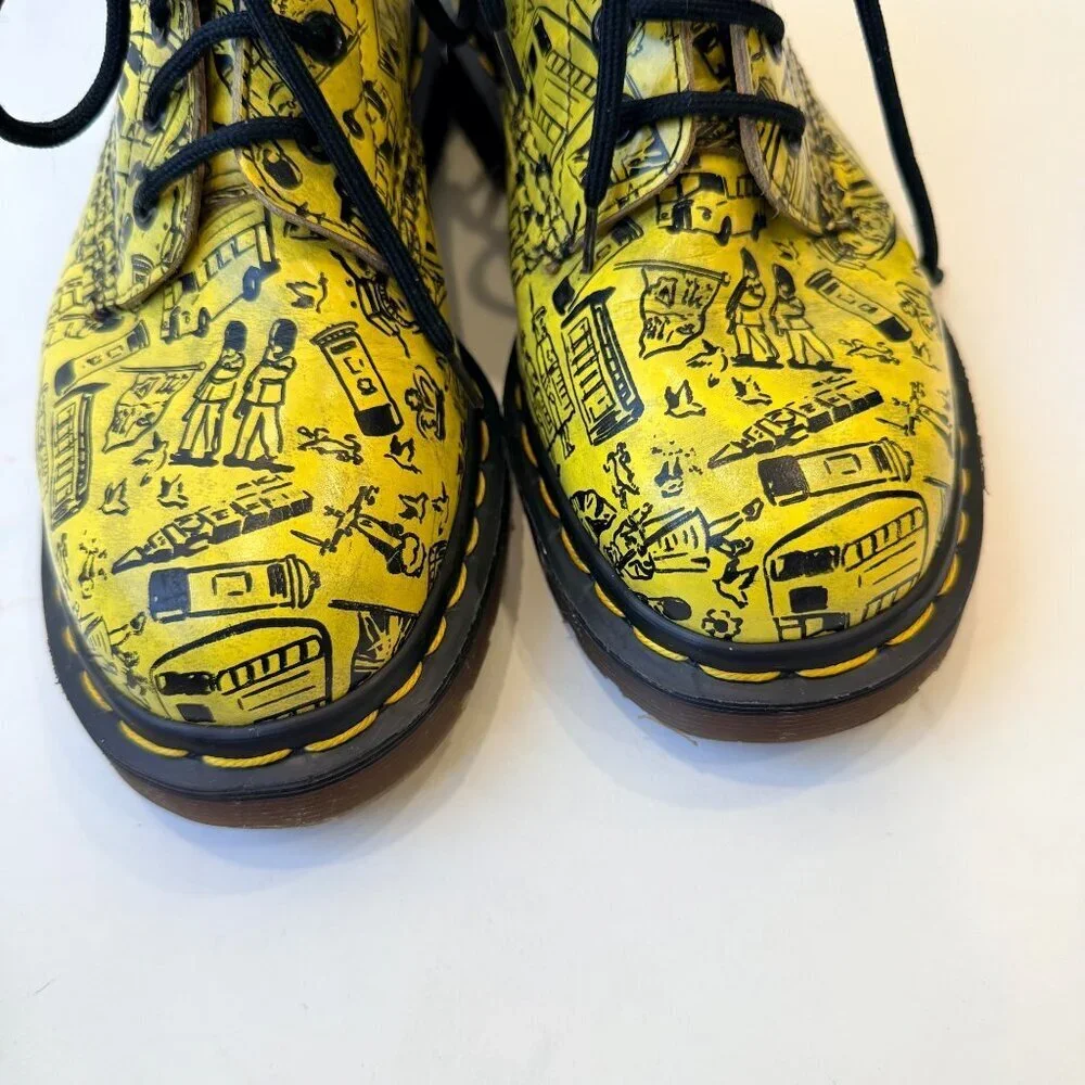 Dr. Martens 1460 London Icons Yellow Print Boots Women’s Size 6 (UK 4) Rare Vint - Picture 2 of 11